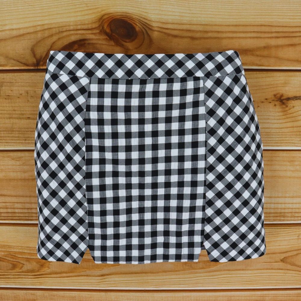 TOPSHOP Short Skirt Lined Womens Size 8 Black White Checks Slits Zip Closure